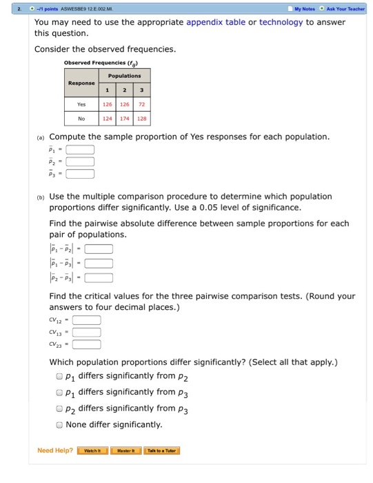 2. 0-1 points ASWESBE 12E 002 MI. My Notes Ask Your Teacher You may need to use the appropriate appendix table or technology
