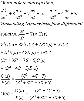 Given diferentiał equation d3c dcdc dt Substituting Laplacetransformdifferentiał dt dt dt dr equaiton, -Sin C(s) dt SR(s)+4SR