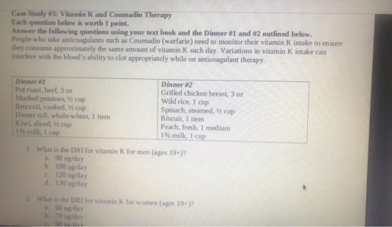 Case Study #13: Vitamin K and Coumadin Therapy Each question below is worth 1 point. Answer the following questions using you