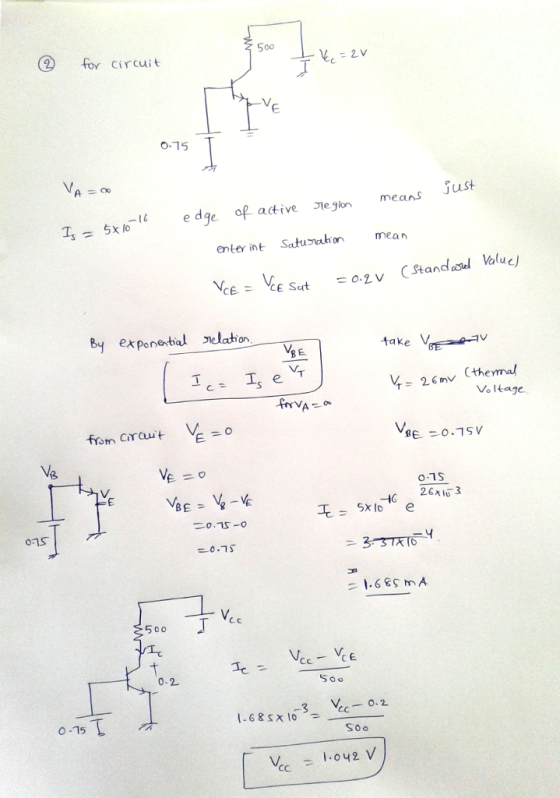 for circuit 0-15 T, 5xedof adive e-means Just 5x lo enter int Satumaton mean Bexponerbial nelation take V BE e V 26mvotage Ctheymal T from ciraut V 2 o-1S 치03 0ns 500 0-2 3 Vic- 0.2 o-15