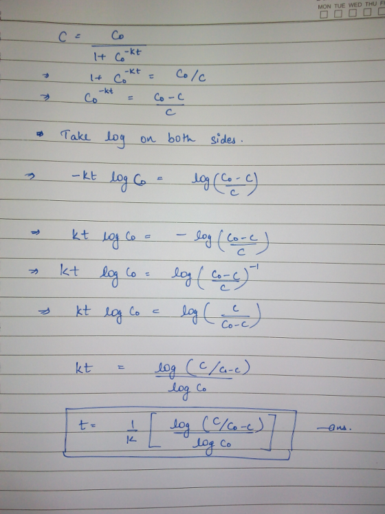 FR MON TUE WED THU φ Take log on both sides Co-C kt 七 Co - Co