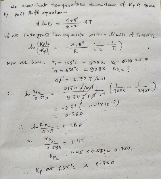 we know that temperature dependence of kp is given by vant Hoff equation- d lukp RT if we integrate the equation within limi