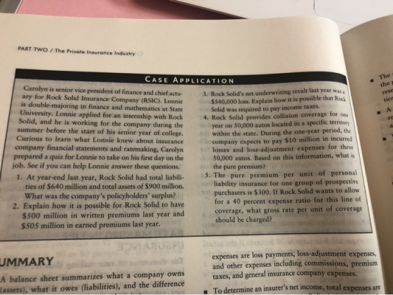 PART TWO / The Private Insurance Industry The the resc tios А CASE APPLICATION Carolyn is senior vice president of finance an