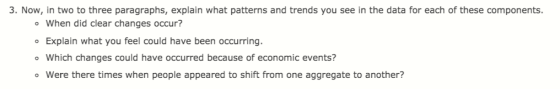 3. Now, in two to three paragraphs, explain what patterns and trends you see in the data for each of these components. o When