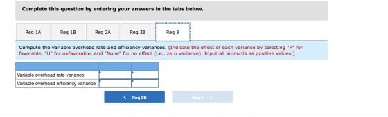 Complete this question by entering your answers in the tabs below. Req 1A Reg 1B Req 2A Req 2B Reg 3 Compute the variable ove