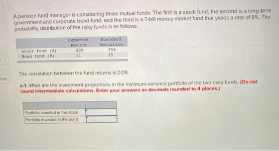 A pension fund manager is considering three mutual funds. The first is a stock fund, the second is a long-term government and