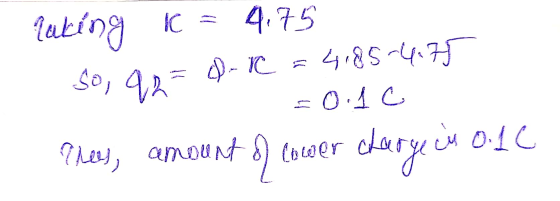 laking it So, q2 = Q.re 4.75 4,85-4.75 -0.1 c Thee, amount amount 8) lower chargech 0:14