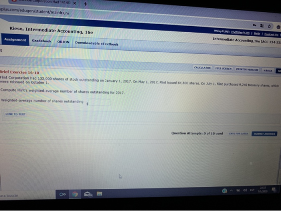 Drporation Had 141,60 X wplus.com/edugen/student/mainfr.uni + OF $ Kieso, Intermediate Accounting, 16e Wiley PLUS. Wielus I H