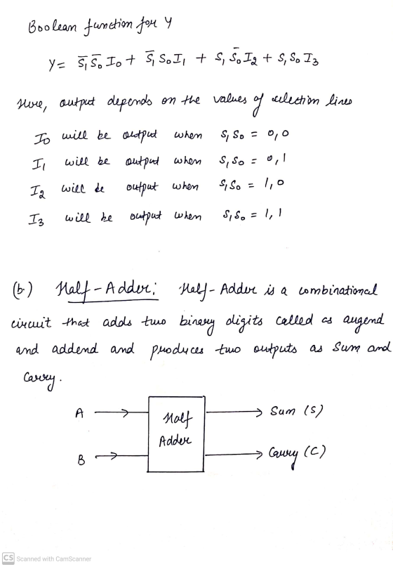 Boolean function for y y= 5; 5. Io + 5, SI, + 5, so Ig + $,$. Iz selection lines here, autput depends on the values of To wil