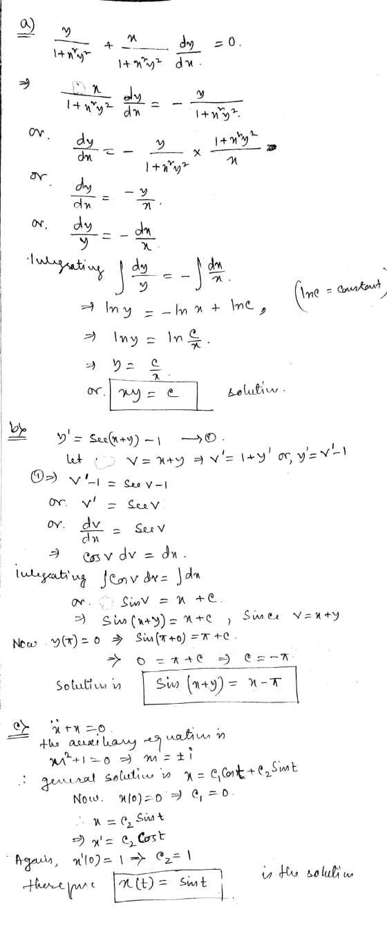 all I+ Paya N It hy 2 dn y It nye Z x n or - y 기 or don Integrating - ) . ( line Ine - Constant Ilmy = ㅠ x or. I ny @ solutiu