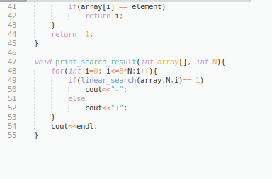 if(array[i] == element) return i; return -1; void print_search_result(int array[], int N) { for(int i=0; i =3 N;i++){ if(line