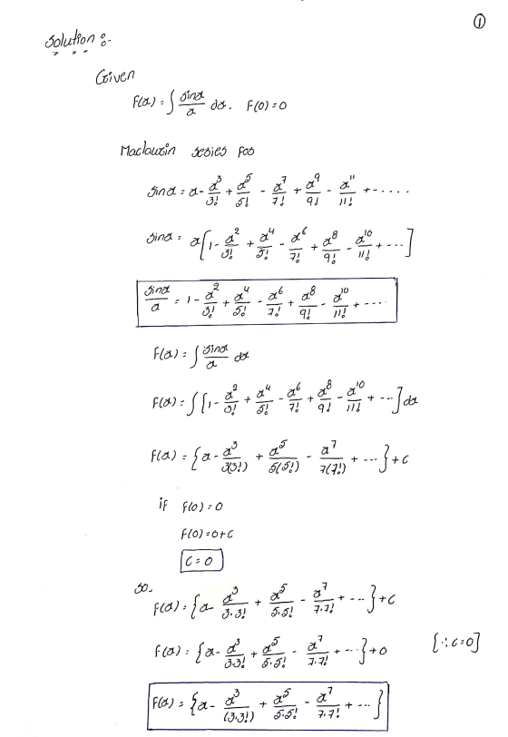 solution - Given Flo - S biad do. F(0)=0 Maclautin Sedies for ... Sonesto Sinds afin protesta gina Fla): Sesiones de Plan: $1