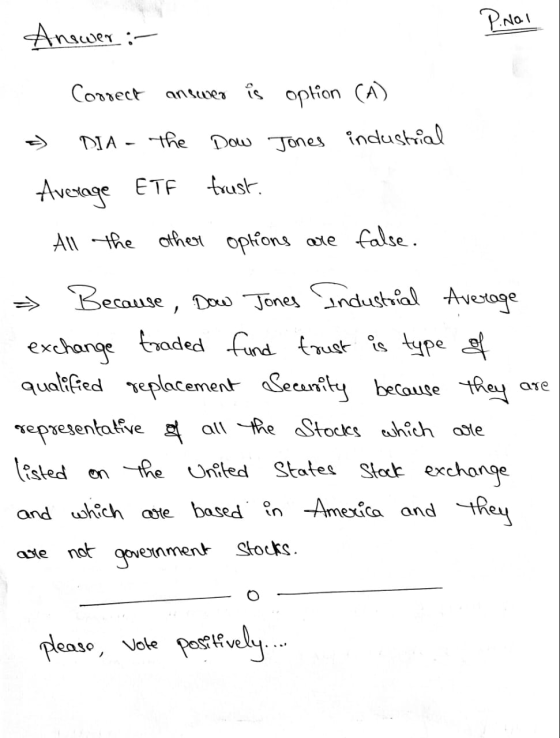 P.nal Answer :- Correct answer is option (A) DIA - the Dow Jones industrial Average ETF frust. All the other options are fals