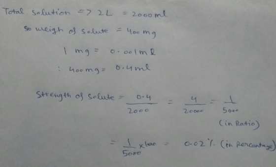 Total solution-> 2L = 20 oorl Strength os soliute 6-1 2000 Cin Ratio