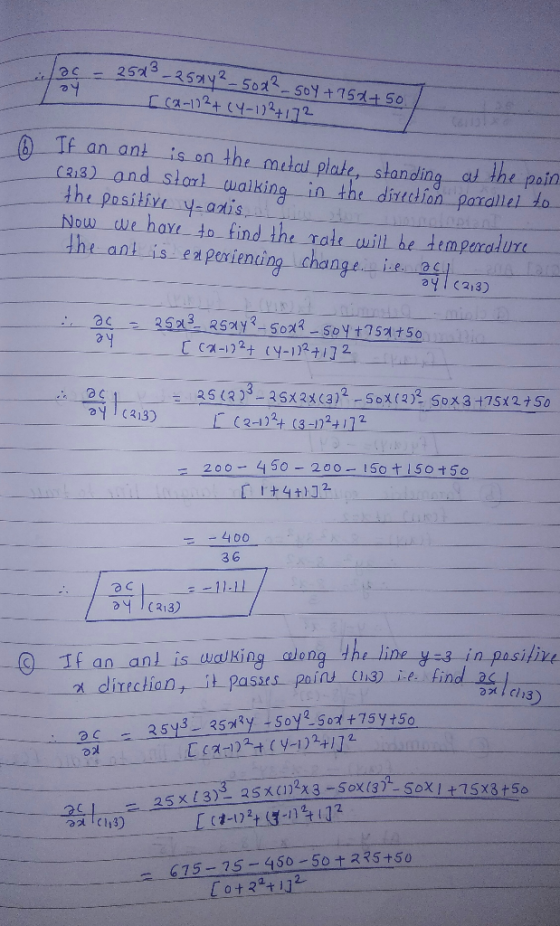 Tac - 25x² - 25x4²_50d? - soy + 150+50 toy [ (2-12²+ (4-12 ²+1]2 - If an ant is on the metal plate standing at the poin (213)