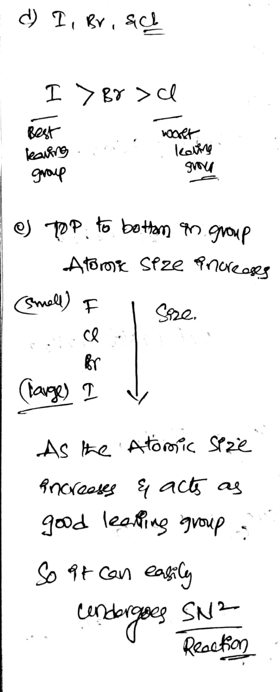 = d) I, Br, sch I > 88 >cl Best leareng : kovine groue I e) Top to bottom an group Atbros Seze op ncreases (small) F l Size (