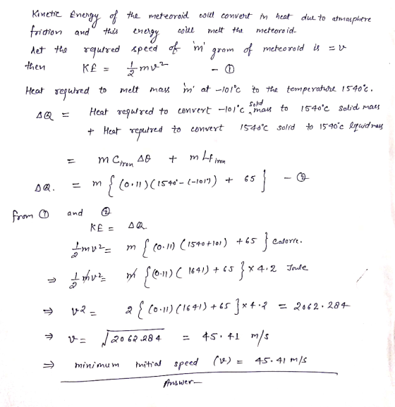 heaug emary Кiмеhe he meteorojd eoill соmvert y heat duL to atmosplere fridnon cohe Meteoro id melt the tis and тqured specd