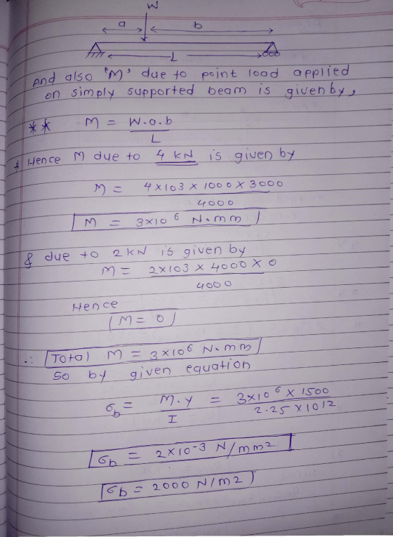 -L And also me due to point lood applied on simply supported beam is given by ** M = Woo.b M due to 4 KN Hence is given by 48