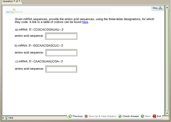 Question 7 of 7 Map deb A pling Given mRNA sequenc