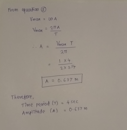 From equation ㄒ 211 1 x 4 2x 3.1 A = 0.637 m Therebore, d (1) = 4 sec Time penTO Amplitude (A) 0.637m