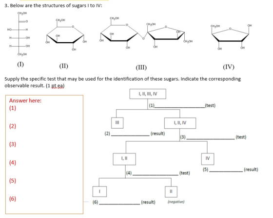 3. Below are the structures of sugars I to IV: CH OH CH OH 0 CH, OH 0 CH OH CH OH OH HO H OH OH OH Н -OH OH SH OH H - ОН ОН O