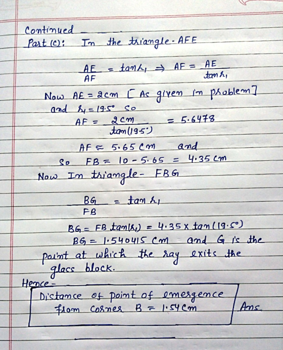 Continued Part 2): In the triangle. AFE AE tant, AF= AE AF tanr, Now A£ = 2cm [ As given im problem? and = 19.5 so AF = 2cm =