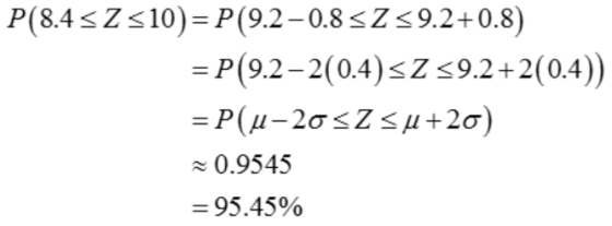 P(8.4sZs10) P(9.2-0.83Zs 9.2+0.8) P(9.2-2(0.4)sZ s9.2+2(0.4)) 0.954:5 95.4590