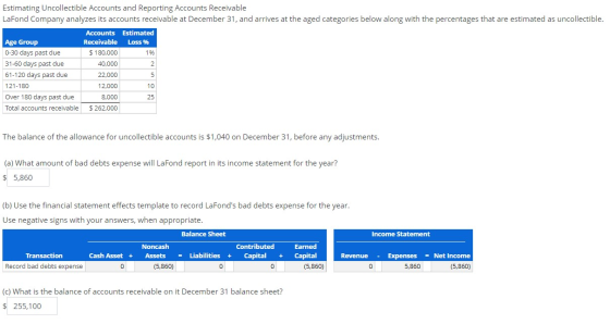 Estimating Uncollectible Accounts and Reporting Accounts Receivable LaFond Company analyzes its accounts receivable at Decemb