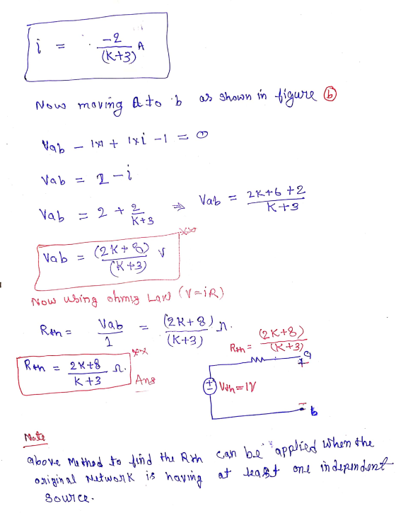 (k+3 A Now moving a to b as shown in figure 6 Vab - 149 + 1X1 -1 = 0 vab = 2-1 * Vab = 2K+6 +2 Kt3 Vab = 2 + 2 K43 Vab = (2k