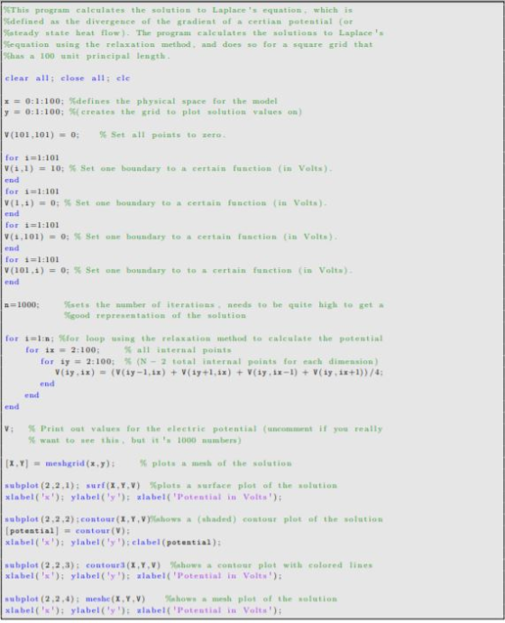 This program calculates the solutian to Laplace s equationwhich is %defined as the divergence of the gradient of a certian p