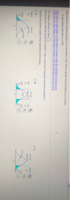 Determine the critical values) for a one- man-test. Draw a graph that illustrates your answer A right-tailed lost with a 0.00
