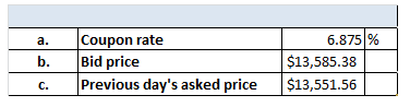 Coupon rate 6875% a. b.Bid price c. Previous days asked price $13,551.56 $13,585.38