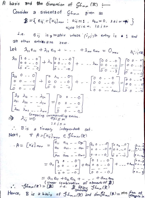 A basis and the dimension of gcmn(R)- Consider a subcetb of Gjiven m,n jlven as ei is a matrix whose . .yłh entzy ls s 2 olh