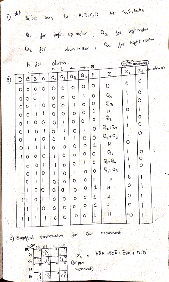 det be So, S., S2,S3 D Select lines be A, B, C, D Q, for text up motor for legt motor for Right motor Q2 for down maor H for
