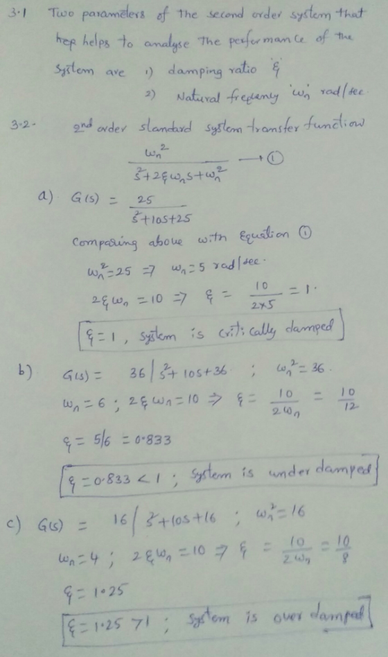 3-1 Two palanders of the second orde, sytem+hat helps to Sytem are .) damping at。 a) G(s) 2.5 tlost25 Competing ahtEuadtion O dee I 0 2X5 516こ0.833 s: 0833 < 1·Syrtem is under dumped 91.25 1.25 71 .