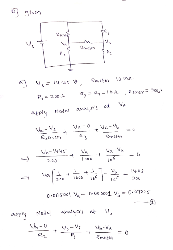 o] given SRI Rmetov a ] Us=14.us o R, = 2001 ameter 10 mm R2 =B3 = Ikut , R sensor = 2001 apply Nodal anaysis at va va- Us +