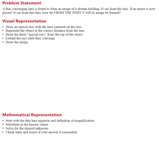 Problem Statement A thin converging lens is found to form an image of a distant building 24 cm from the lens. If an insect is