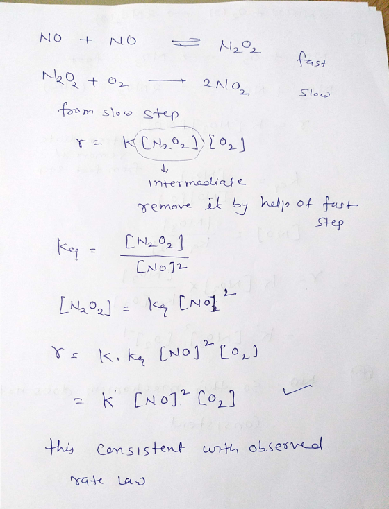NO + NO 2 M₂, fast Slow Ako + O₂ + 2NO from slow step ra KC122]) [02] intermediate remove êt by help of fast Step kep = [H₂O2