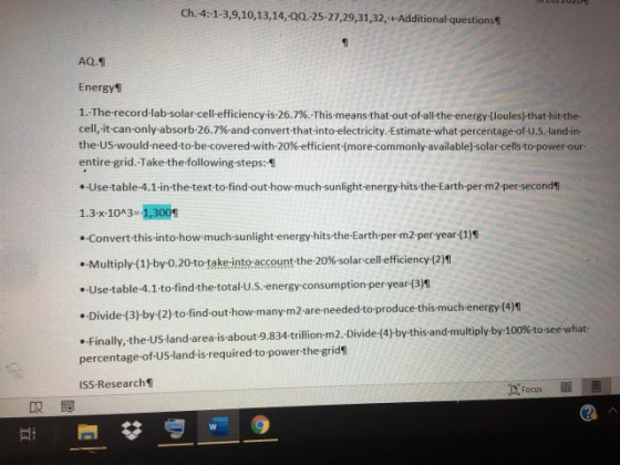 Ch. 4:1-3,9,10,13,14,-20.-25-27,29,31,32,+Additional questions AQ. Energy 1. The record lab.solar cell-efficiency is 26.7%. T