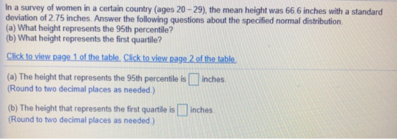 In a survey of women in a certain country (ages 20-29), the mean height was 66.6 inches with a standard deviation of 2.75 inc