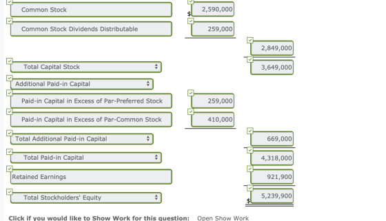 Common Stock 2,590,000 Common Stock Dividends Distributable 259,000 2,849,000 T Total Capital Stock 3,649,000 Additional Paid