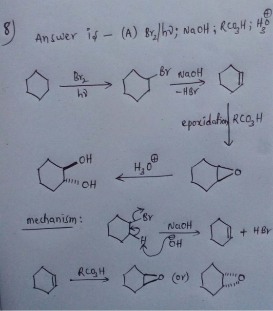 3) Answer is - (W) 8/; wao# ; Rcg4 ; epoxidation RCOH opoid dagles 4