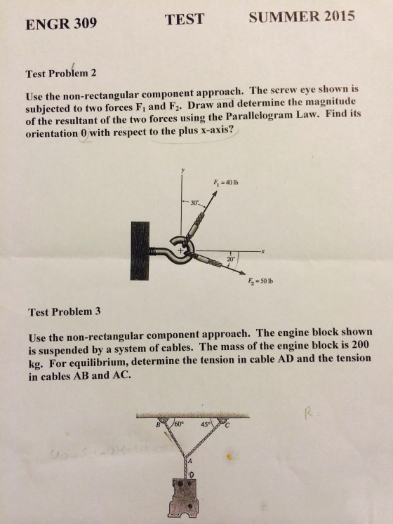Image for Use the non-rectangular component approach. The screw eye shown is subjected to two forces F1 and F2. Draw and