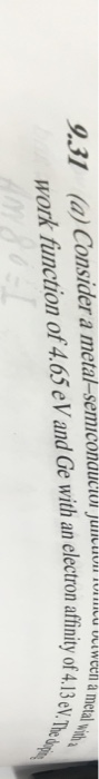 931 (a) Consider a metal-semiconaucior jancan.ecn with an electron affinity of 4.] a metal work fiunction of 4.65 eV and Ge