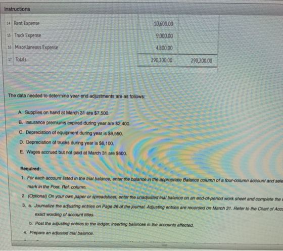 Instructions 10,600.00 14 Rent Expense 15 Truck Expense 16 Miscellaneous Expense 17 Totals 9,000.00 4,800.00 290,200.00 290,2