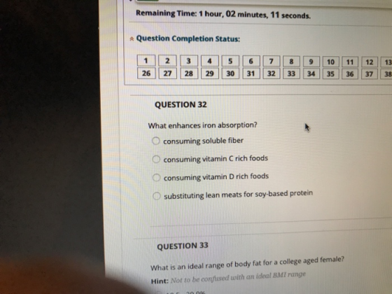 Remaining Time: 1 hour, 02 minutes, 11 seconds. Question Completion Status: 1 26 2 27 3 28 4 29 5 30 6 31 7 32 8 33 9 34 10 3