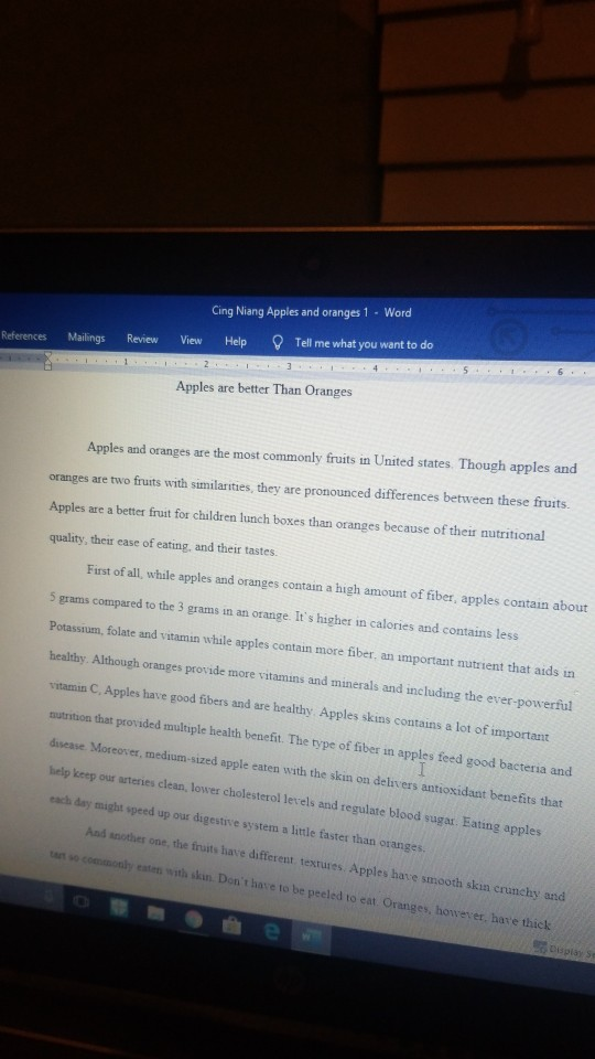 References Mailings Cing Niang Apples and oranges 1. Word Help D Tell me what you want to do Review View 4 . . . 5 , Apples a