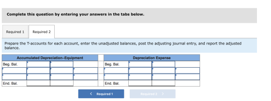 Complete this question by entering your answers in the tabs below. Required 1 Required 2 Prepare the T-accounts for each acco