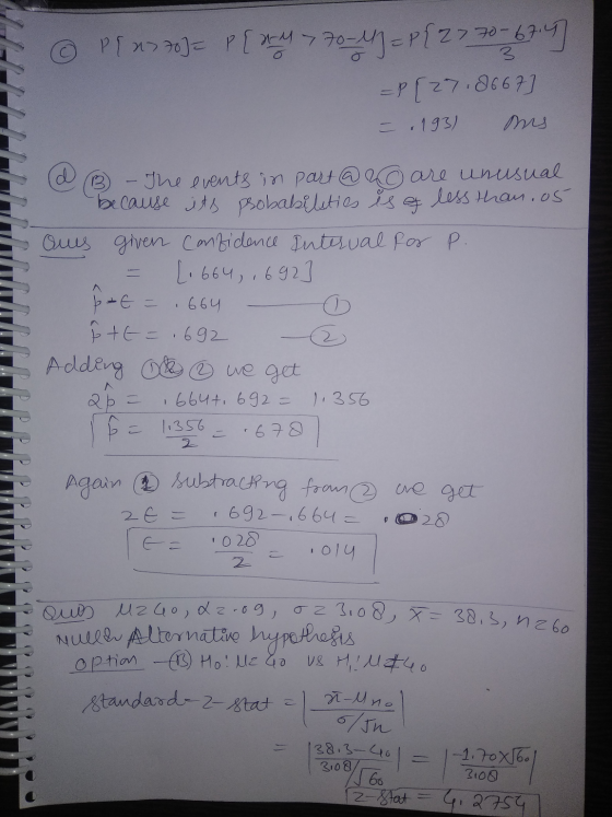 ou U240xz.og, o23.08, X = 38,3, n260 P{ 27 70] = { my 770-MJ = P{27 70-67.1 =P[27, 8667] = 1931 ms d ③ - The events in part @