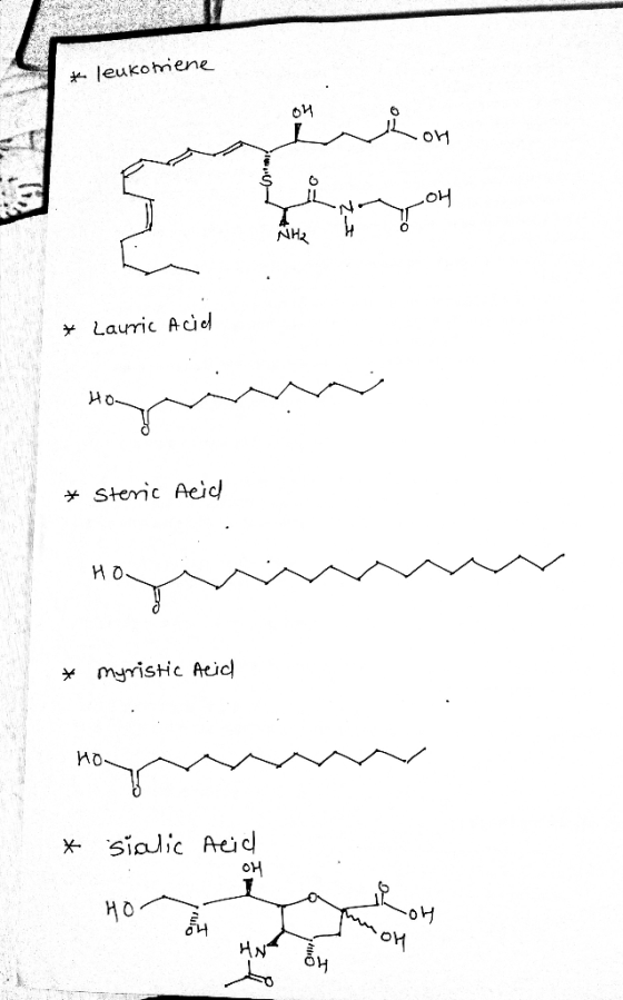 * leukotriene Ron you * Lauric Acid Horm * Steric Acid How Hogin * myristic Acid Hogar * stalic neid Toy OH